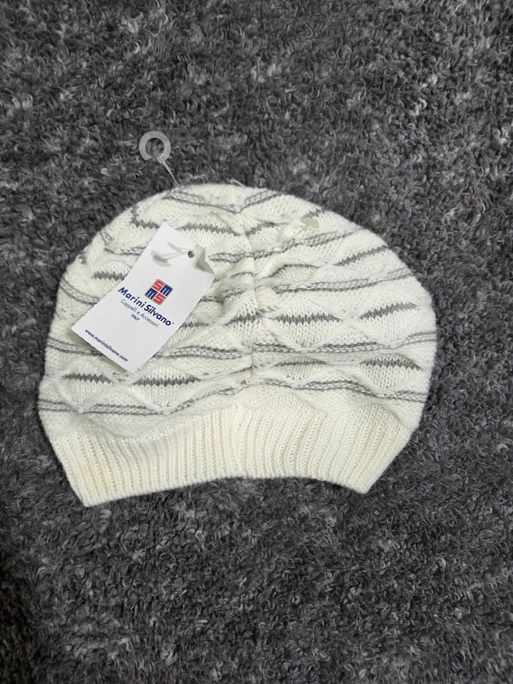 Kids Knit Floral Accent Beanie - White & Light Gray